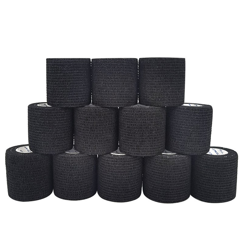 COMOmed Self Adherent Cohesive Bandage 2x5 Yards First Aid Bandages Stretch Sport Athletic Wrap Vet Tape for Wrist Ankle Sprain and SwellingBlack12 Rolls